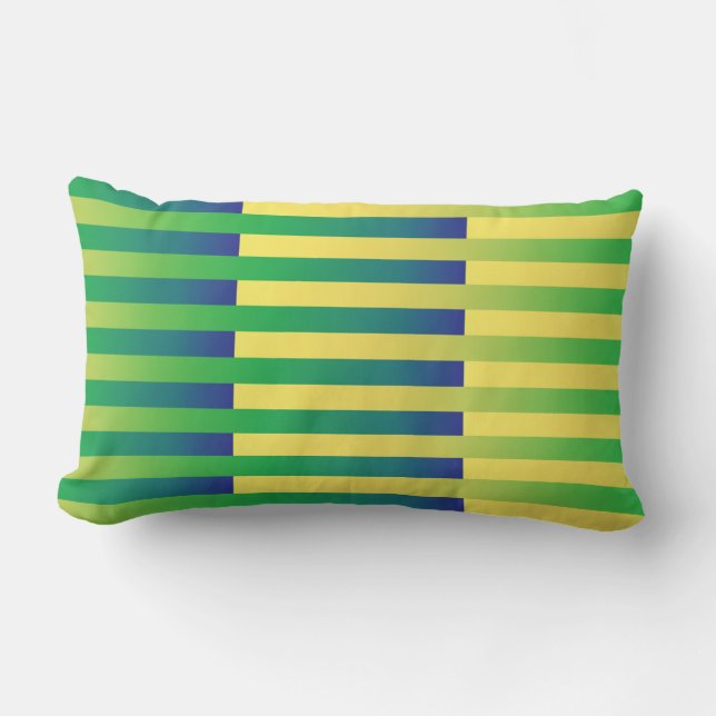 Green Yellow Blue Striped Pattern Lumbar Pillow (Front)