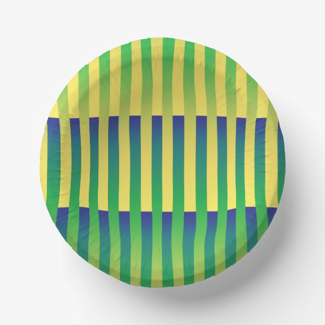 Green Yellow Blue Striped Pattern Paper Bowls (Front)