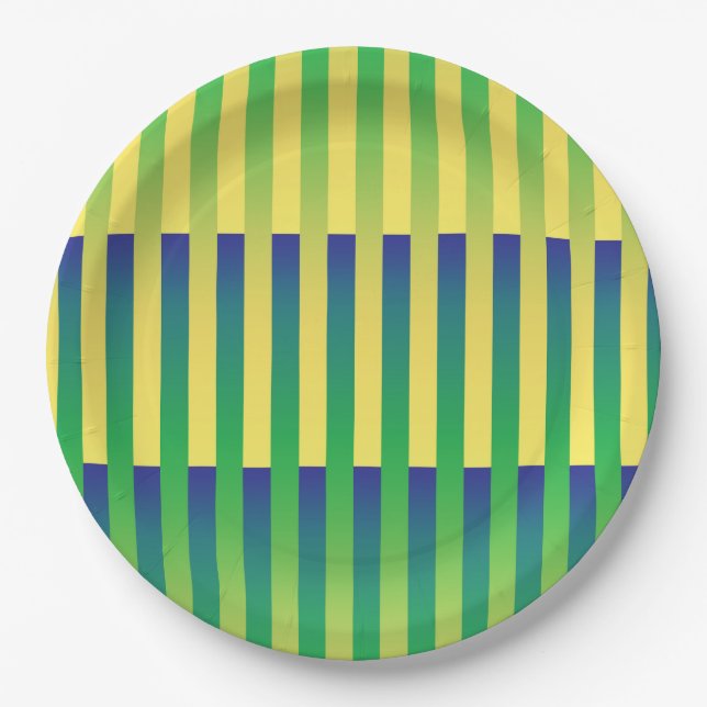 Green Yellow Blue Striped Pattern Paper Plates (Front)