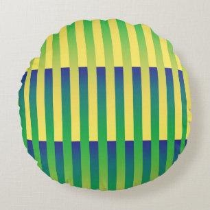 Green Yellow Blue Striped Pattern Round Pillow