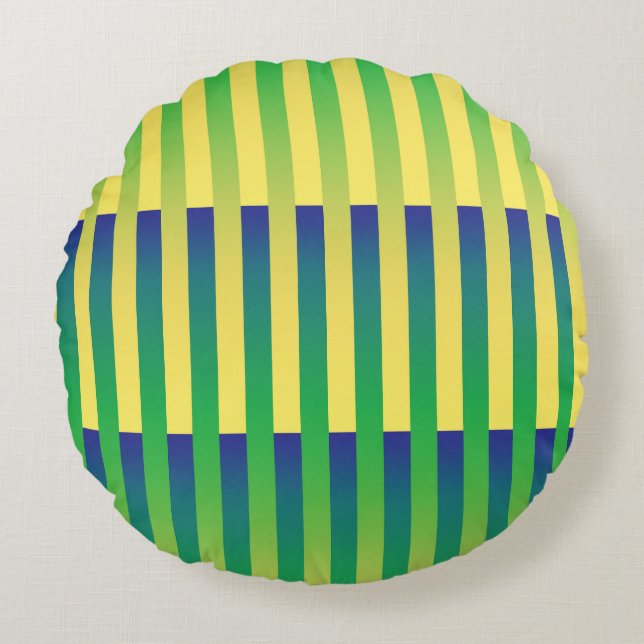 Green Yellow Blue Striped Pattern Round Pillow (Front)