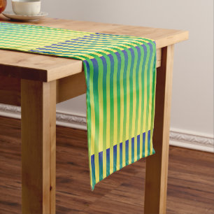 Green Yellow Blue Striped Pattern Short Table Runner
