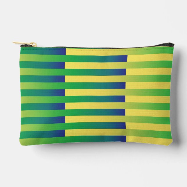 Green Yellow Blue Striped Pattern Small Accessory Pouch (Front)