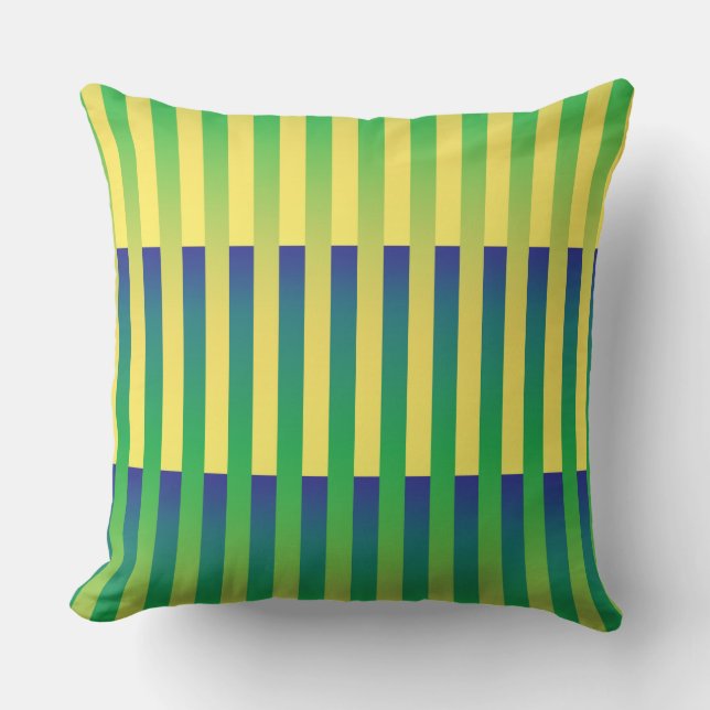 Green Yellow Blue Striped Pattern Throw Pillow (Front)
