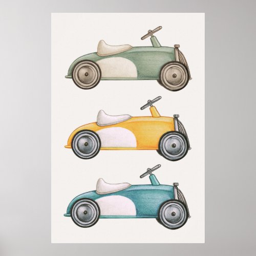 Green Yellow Blue Vintage Toy Cars Poster