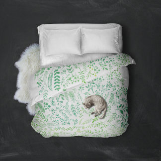 Green Yellow Boho Floral and Feathers Duvet Cover