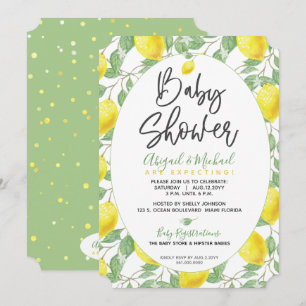 Green Yellow Boho Lemon Gender Neutral Baby Shower Invitation