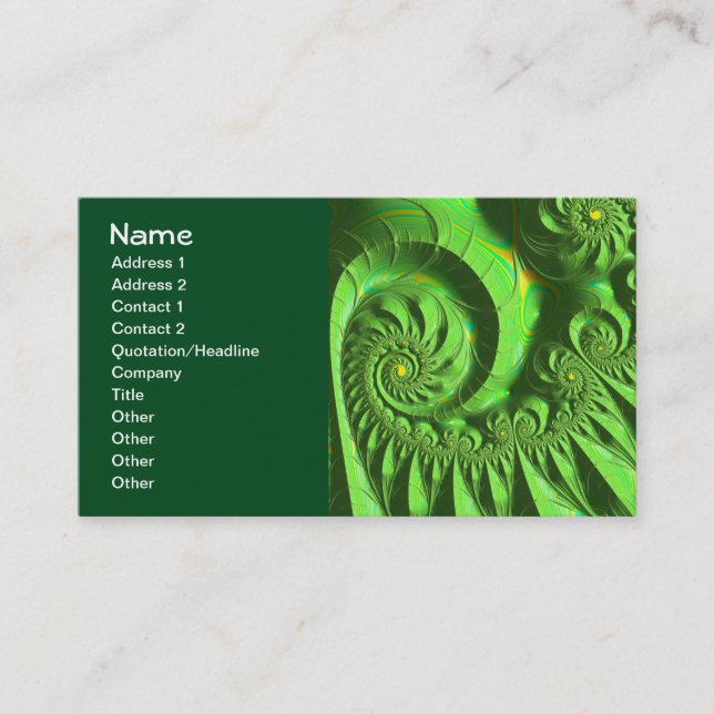 Green Yellow Brago-Mitchell Fine Fractal Art Business Card (Front)