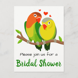 Green & Yellow Bridal Shower Lovebird Wedding Love Invitation Postcard