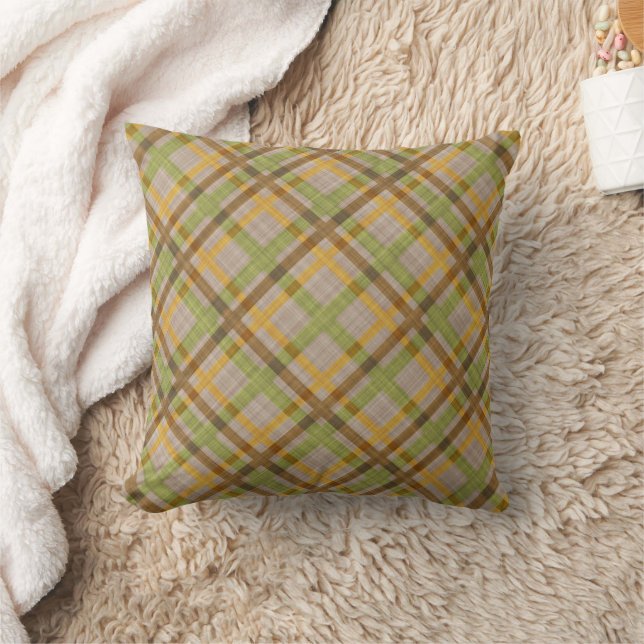 Green Yellow Brown Diamond Argyle Plaid Pattern Throw Pillow (Blanket)