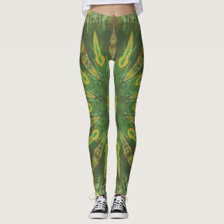 Green Yellow Brown Kaleidoscope Pattern Leggings