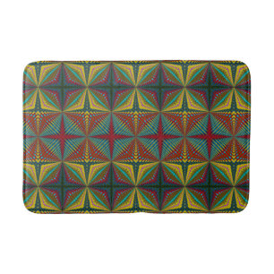 Green Yellow Burnt Orange Geometric Pattern Ethnic Bath Mat