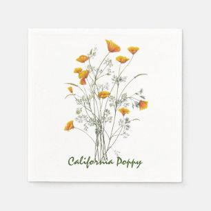 Green Yellow California Poppy Watercolor Painting Napkins