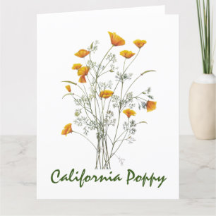 Green Yellow California Poppy Watercolor Painting Thank You Card
