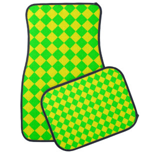 Green Yellow Checker Diamond Pattern Car Floor Mat