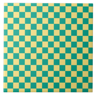 Green + Yellow Checkered Checkerboard Pattern Ceramic Tile