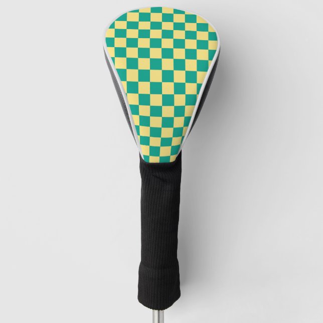 Green + Yellow Checkered Checkerboard Pattern Golf Head Cover (Front)