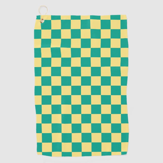 Green + Yellow Checkered Checkerboard Pattern Golf Towel (Front)
