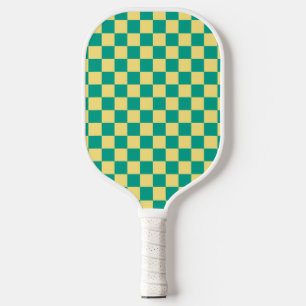 Green + Yellow Checkered Checkerboard Pattern Pickleball Paddle