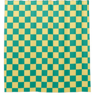 Green + Yellow Checkered Checkerboard Pattern Shower Curtain