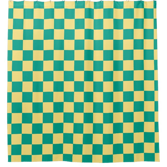 Green + Yellow Checkered Checkerboard Pattern Shower Curtain (Front)