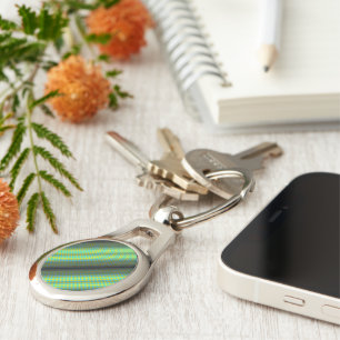 Green & Yellow Checkered Tubes by Kenneth Yoncich Keychain