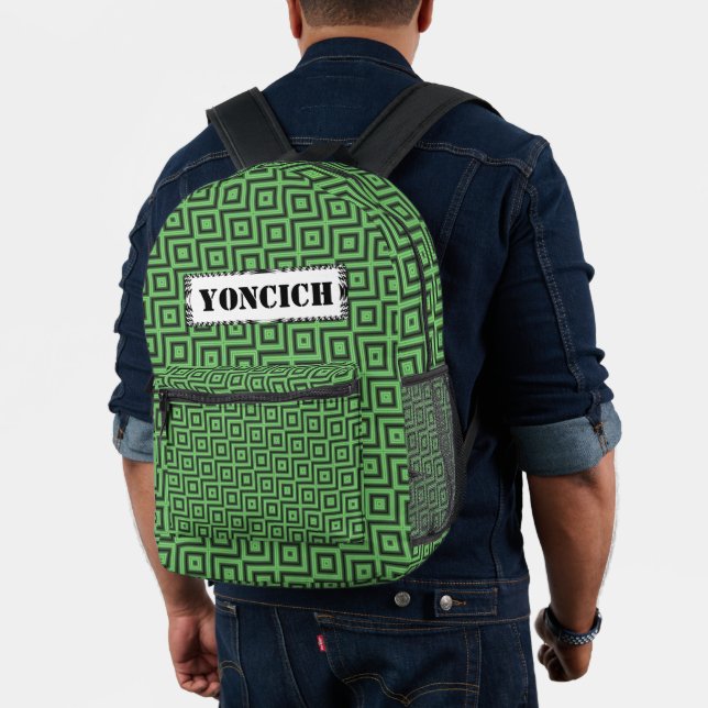 Green & Yellow Checkered Tubes by Kenneth Yoncich Printed Backpack (Insitu (Model))