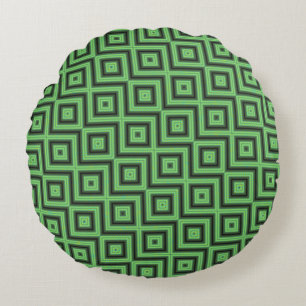Green & Yellow Checkered Tubes by Kenneth Yoncich Round Pillow