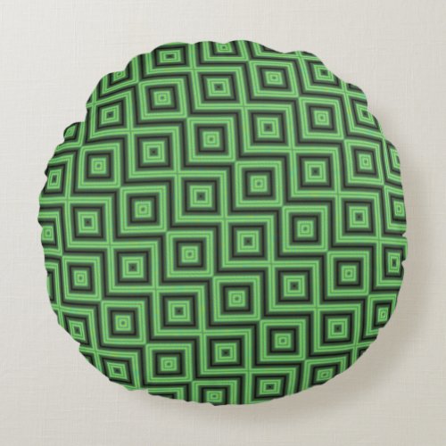 Green  Yellow Checkered Tubes by Kenneth Yoncich Round Pillow