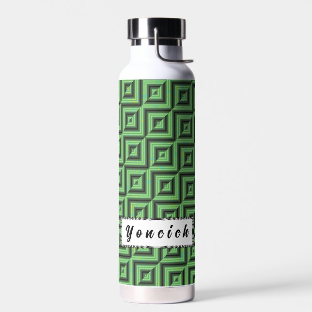 Green & Yellow Checkered Tubes by Kenneth Yoncich Water Bottle (Left)