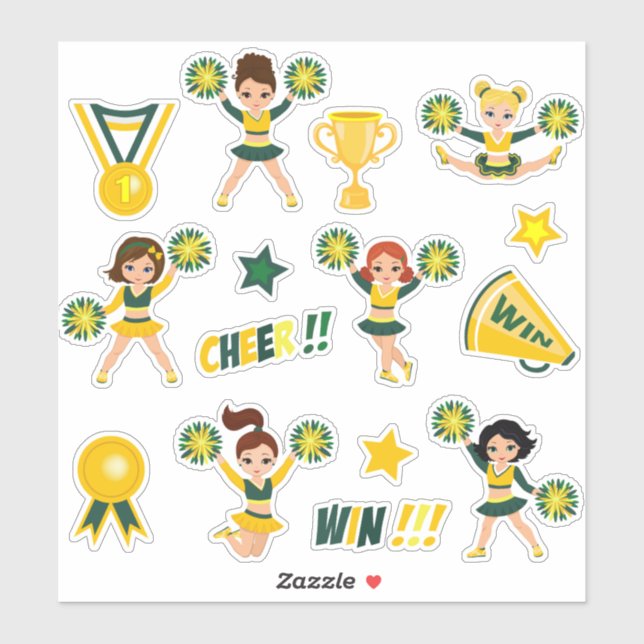 Green & Yellow Cheerleaders Sticker (Sheet)