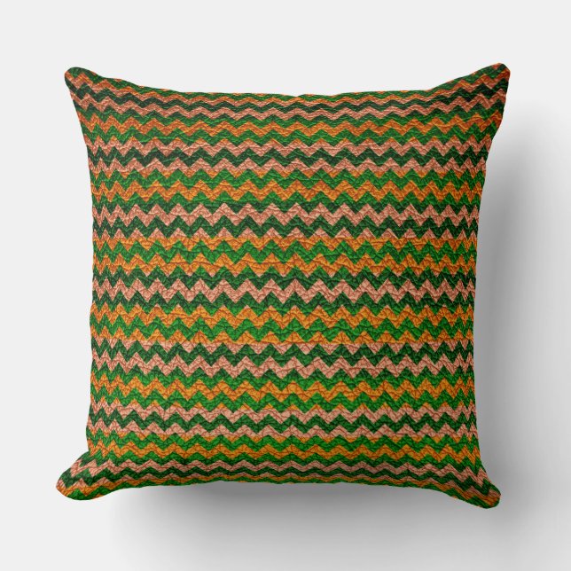 Green Yellow Chevron Stripes Pattern Throw Pillow (Front)