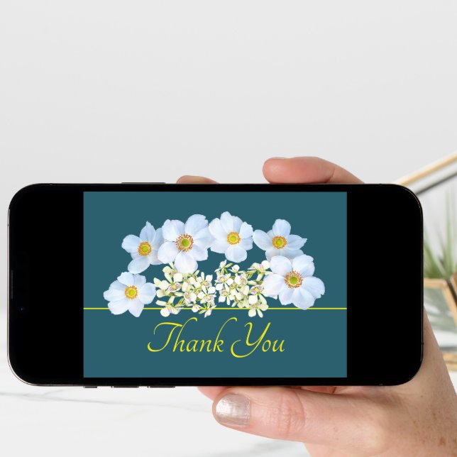 Green Yellow Chic Anemone Orchid Bouquet Thank You Card (Front Digital)