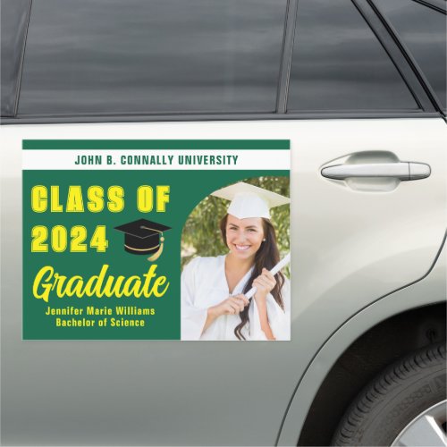 Green Yellow Class of 2024 Graduation Photo Car Magnet