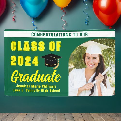 Green Yellow Class of 2024 Graduation Photo Party Banner