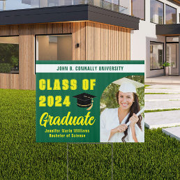 Green Yellow Class of 2024 Graduation Photo Yard Sign