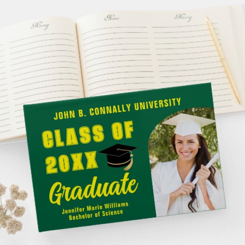 Green Yellow Class of 2024 Photo Custom Graduation Guest Book