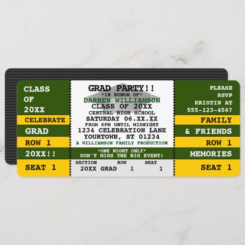 GreenYellow Concert Ticket Grad Party Invitation