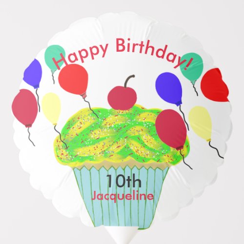 Green Yellow Cupcake Birthday Balloons