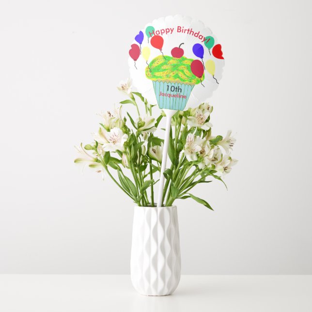 Green Yellow Cupcake Birthday Balloons (Vase)