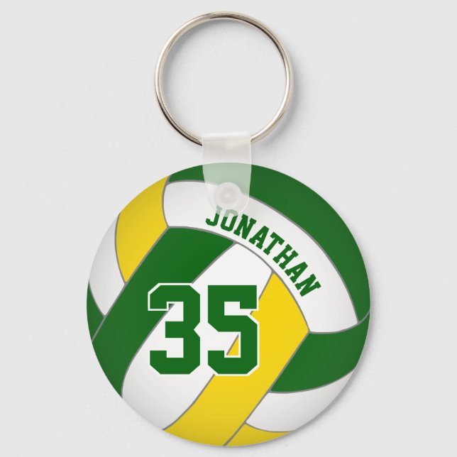 green yellow custom volleyball name jersey number keychain (Front)