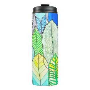 Green Yellow Cute Modern Tropical Boho Leaves Thermal Tumbler