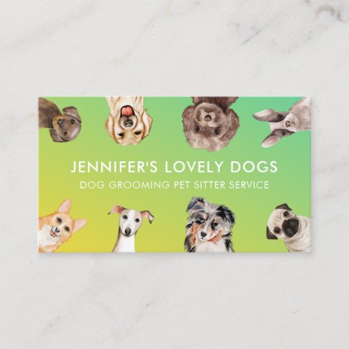 Green Yellow Cute Small Size Dogs Pet Sitter Business Card