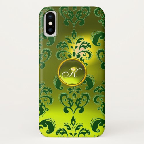 GREEN YELLOW DAMASK GEMSTONE  MONOGRAM iPhone X CASE