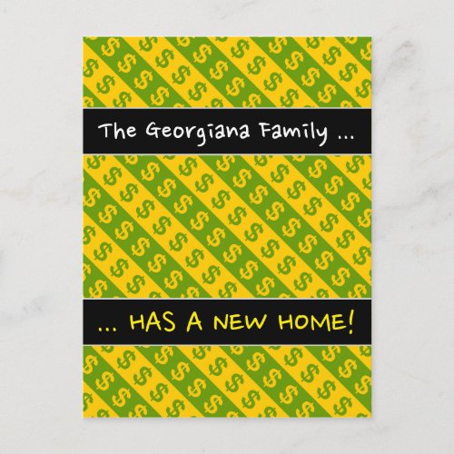 Green  Yellow Dollar Signs  Striped Pattern Announcement Postcard