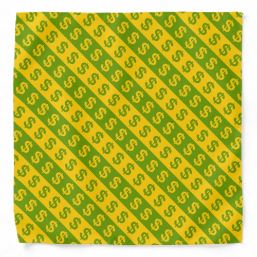 Green  Yellow Dollar Signs Striped Pattern Bandana