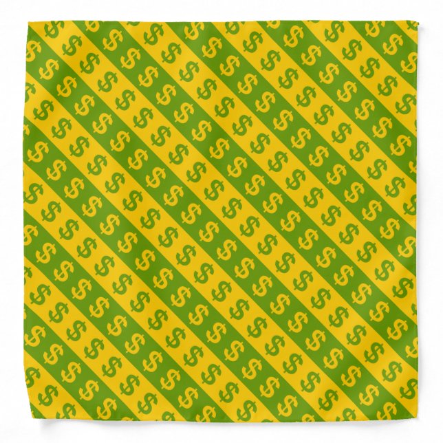 Green & Yellow Dollar Signs Striped Pattern Bandana (Front)