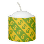 [ Thumbnail: Green & Yellow Dollar Signs Striped Pattern Candle ]