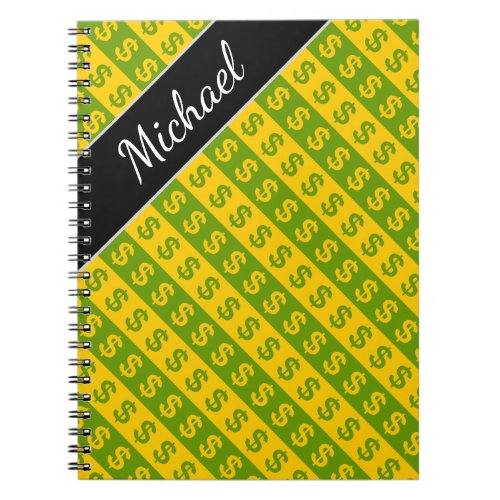 Green  Yellow Dollar Signs  Striped Pattern Notebook