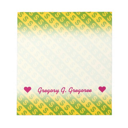 Green  Yellow Dollar Signs  Striped Pattern Notepad